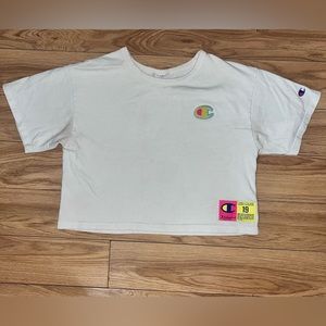 CHAMPION reverse weave white logo crop top